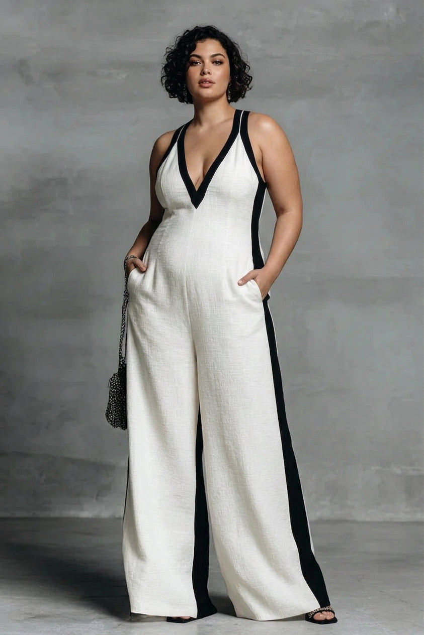 Hana - Black &amp; White Contrast Stripe Jumpsuit