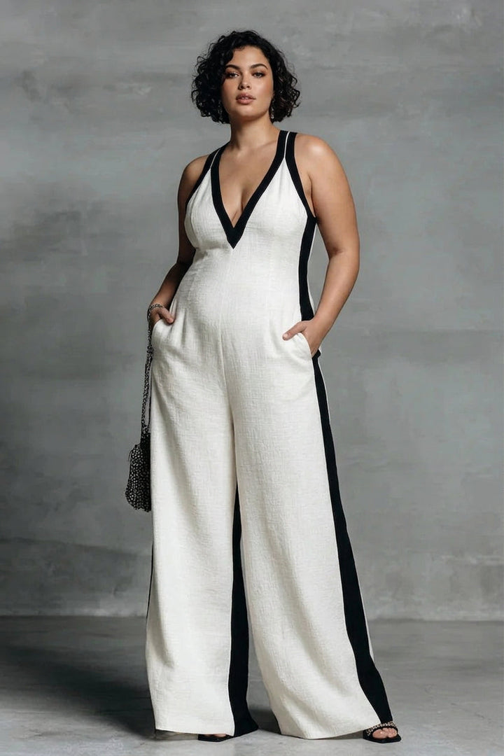 Hana - Black &amp; White Contrast Stripe Jumpsuit