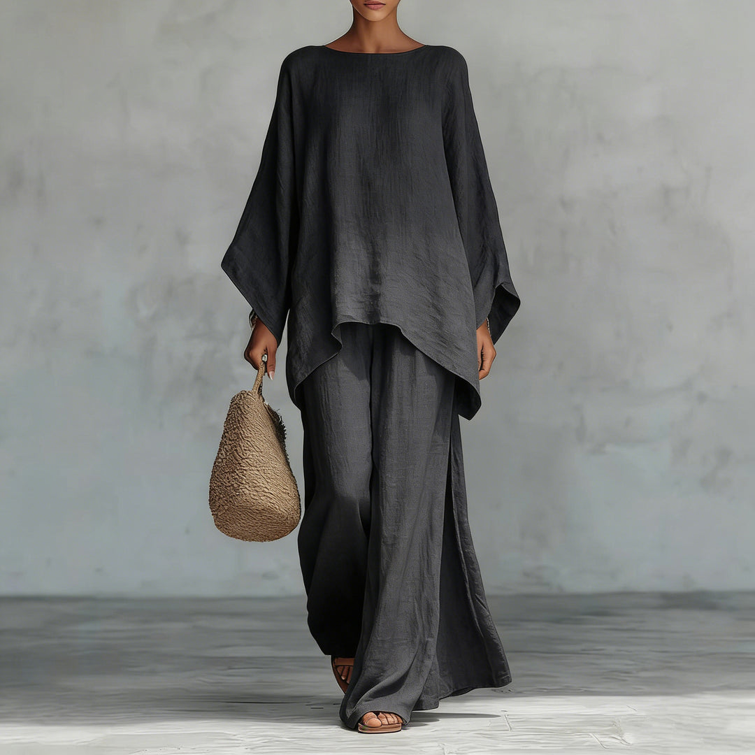 Relaxed long-sleeved top and wide leg trousers set