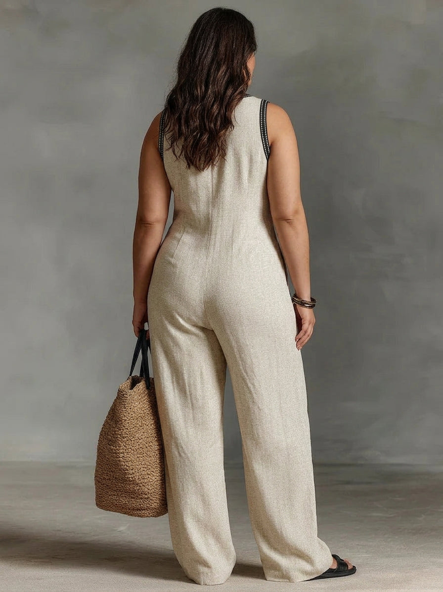 Wynne - Embroidered Linen Jumpsuit