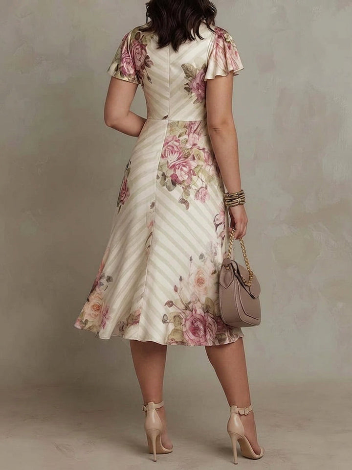 Thea | Vintage Floral Satin Midi Dress