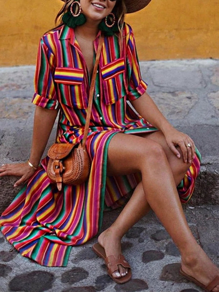 Lark | Summer Casual Striped Printed Shirt Maxi Skirt