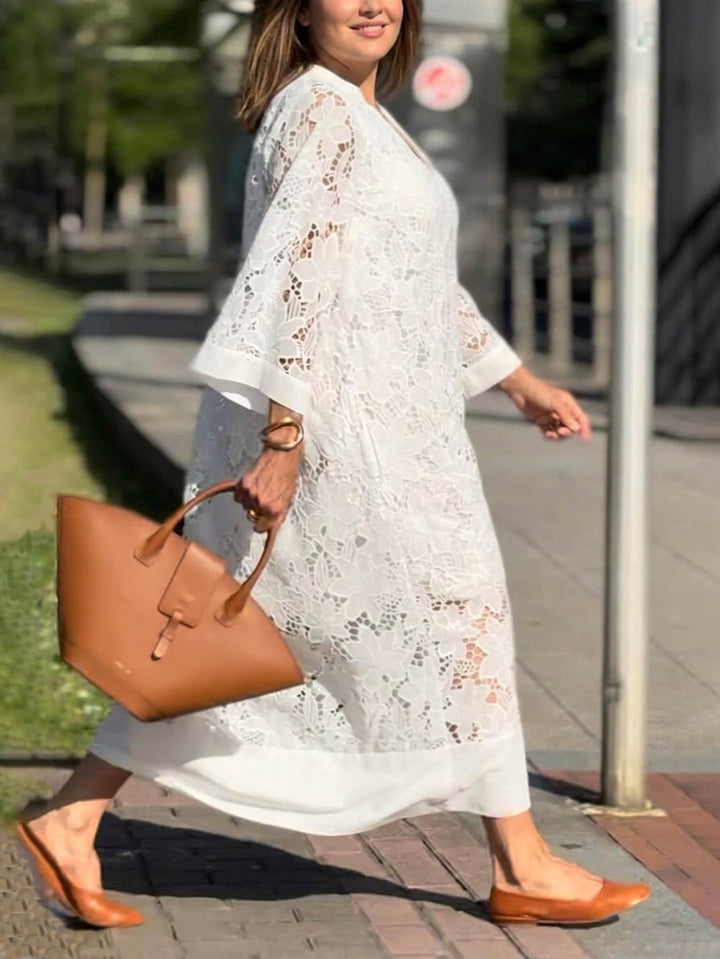 Persephone | Beach Glam Flower V-Neck Midi Dress