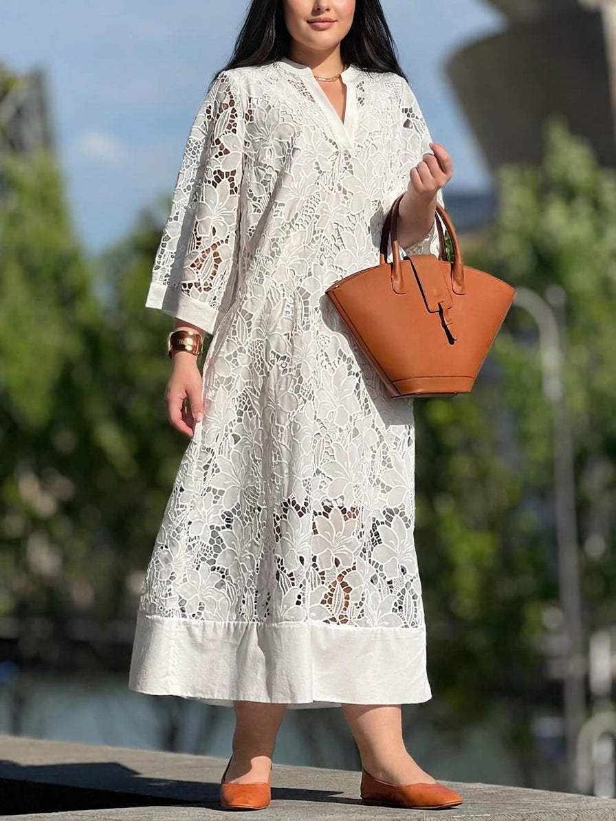 Persephone | Beach Glam Flower V-Neck Midi Dress