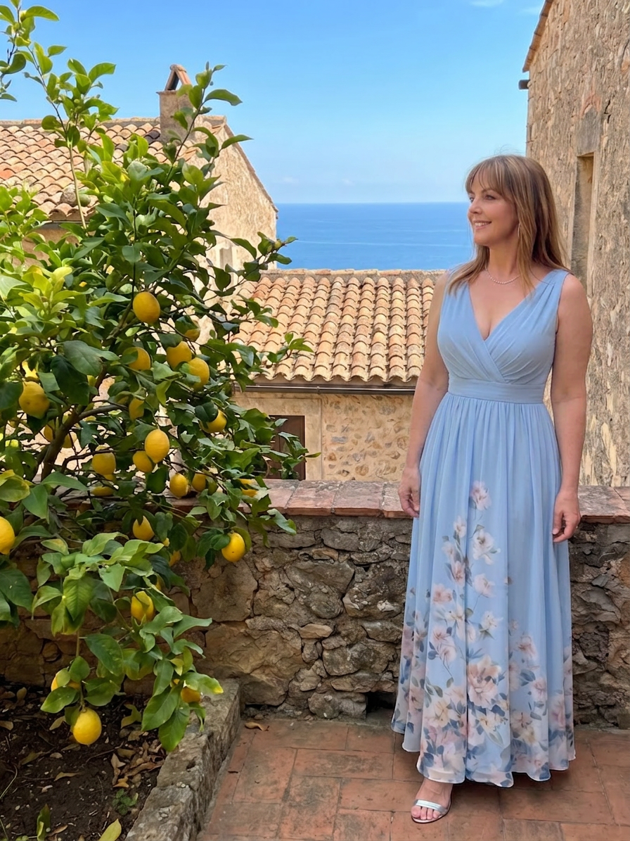Wanda | Sleeveless V Neck Soft Floral Hem Midi Dress