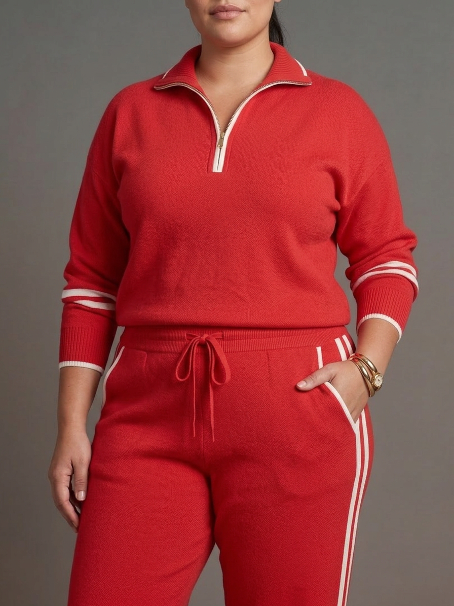 Greer | Zip Neck Long Sleeve Side Stripe Leg Trousers Set