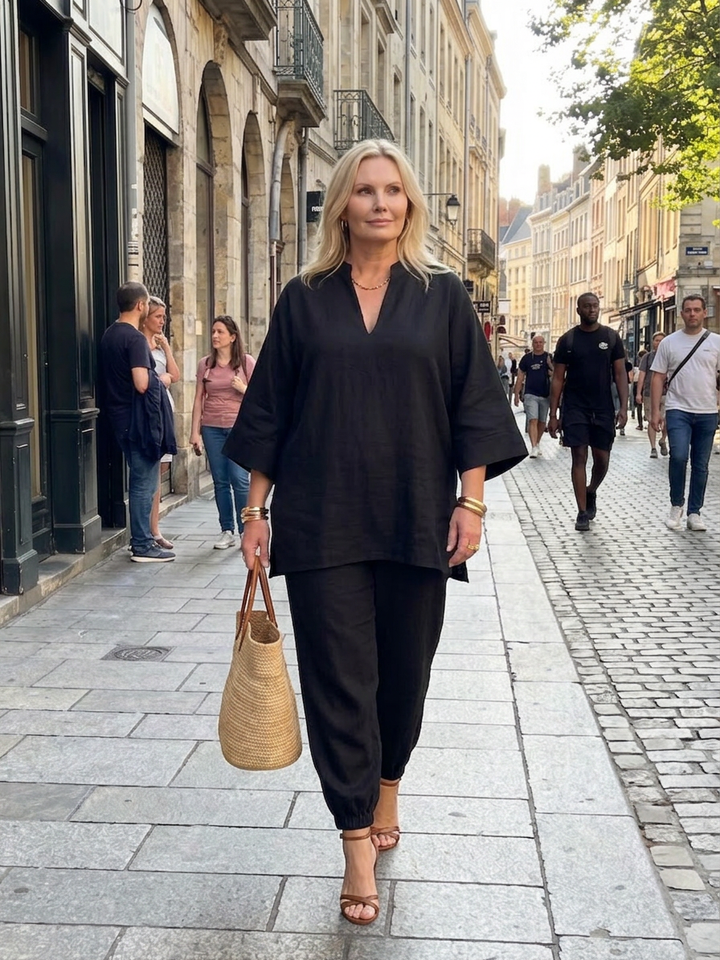 Heledd | V Neck Tunic Gathered Trouser Set