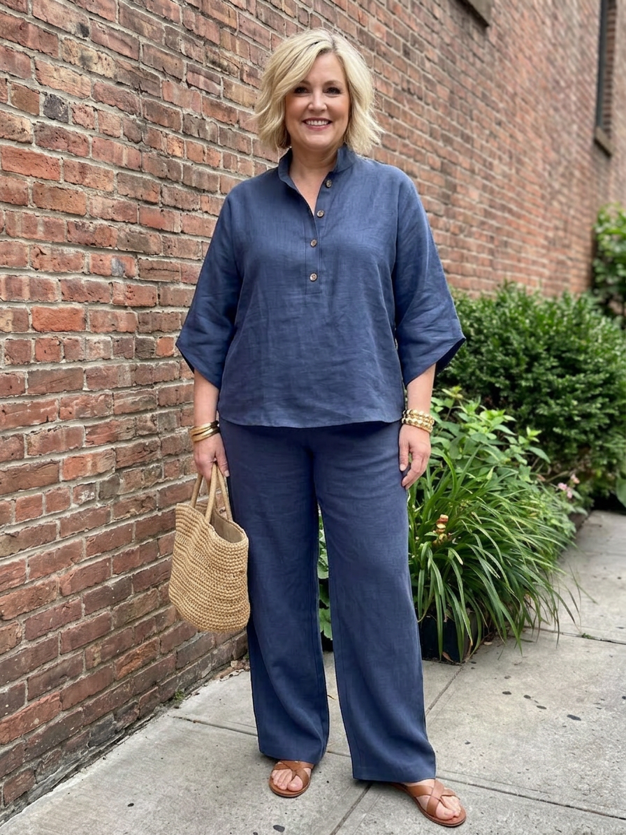 Eleni | Button Front Relaxed Tunic Trouser Set