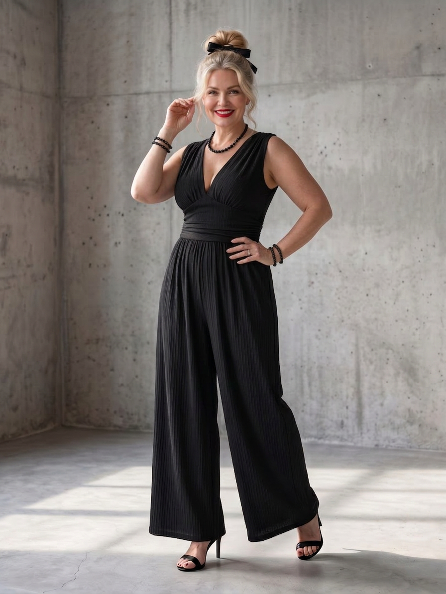 Tegan | Deep V Waist Defined Wide Leg Jumpsuit