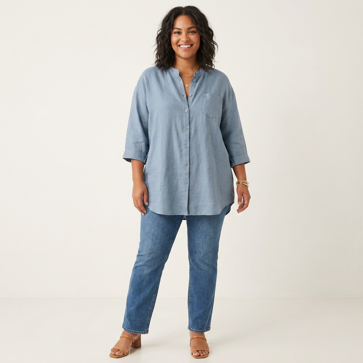 Cataleya - Classic Pure Cotton Plain Shirt With Pocket