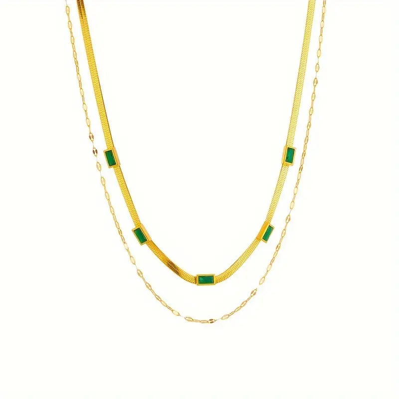 Carys Gem Double-Layer Retro Necklace | Gold