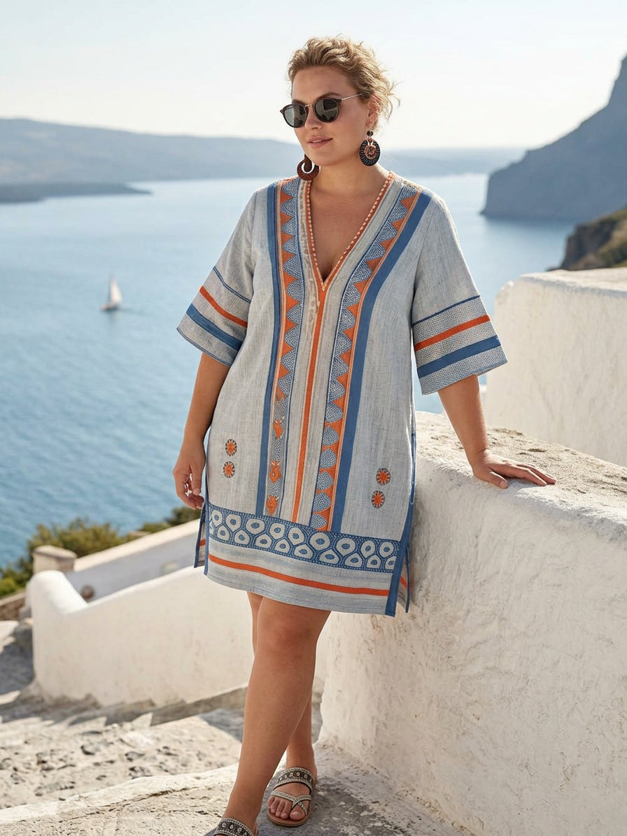 Rui | Coastal Embroidered Stripe Mini Dress