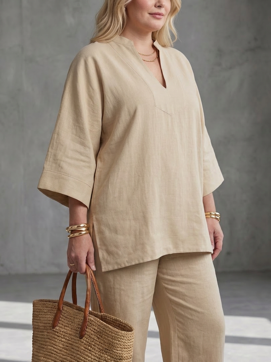 Heledd | V Neck Tunic Gathered Trouser Set
