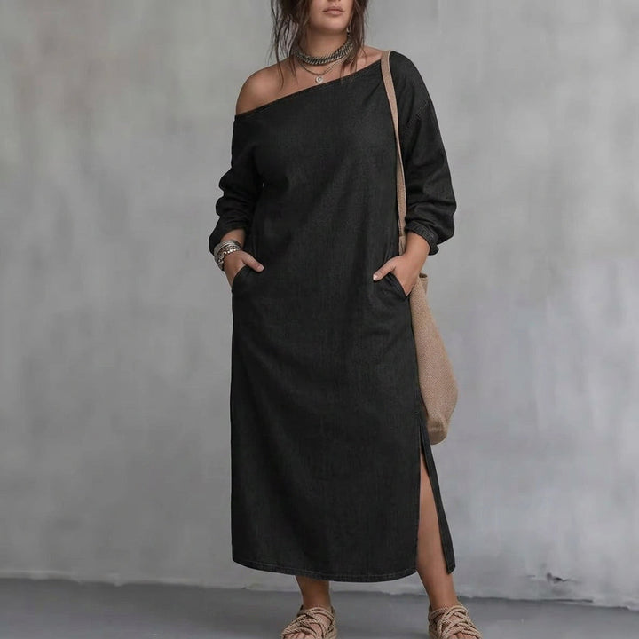 Kaia Off-Shoulder Slit Dress: Modern Minimalist Elegance