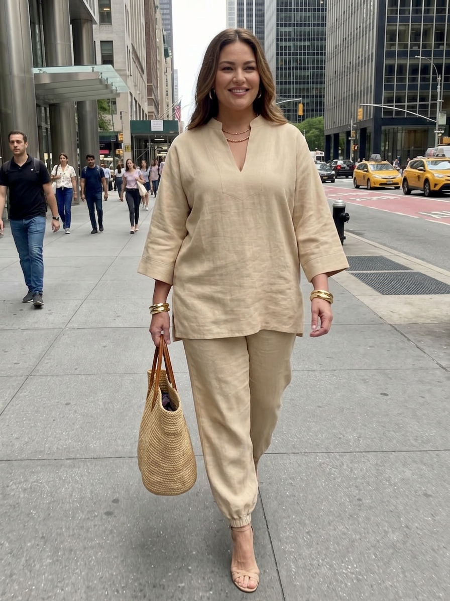 Heledd | V Neck Tunic Gathered Trouser Set