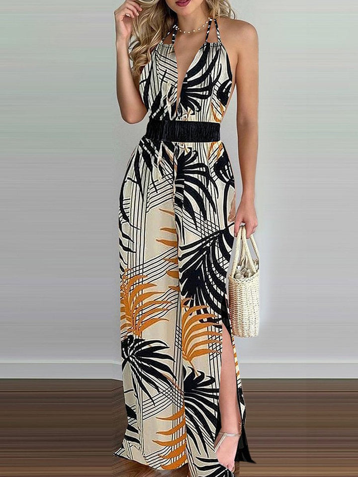Cordelia - Sling Leaf Print Jumpsuit