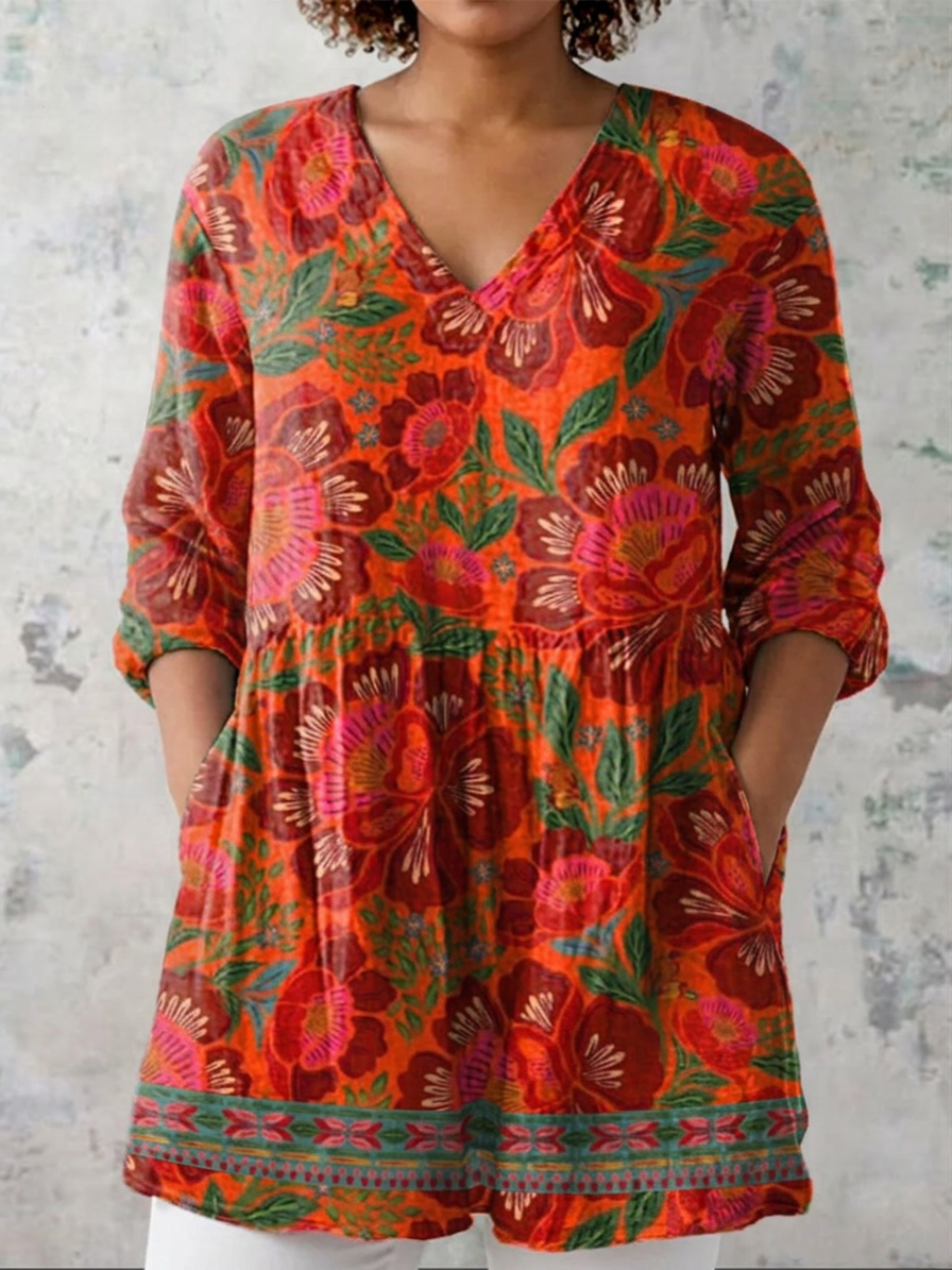 Juna | Long Blouse with V-Neck