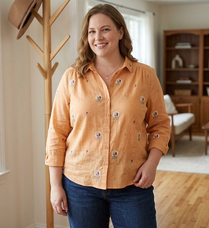 Rin - Cotton Floral Embroidered Comfortable Shirt