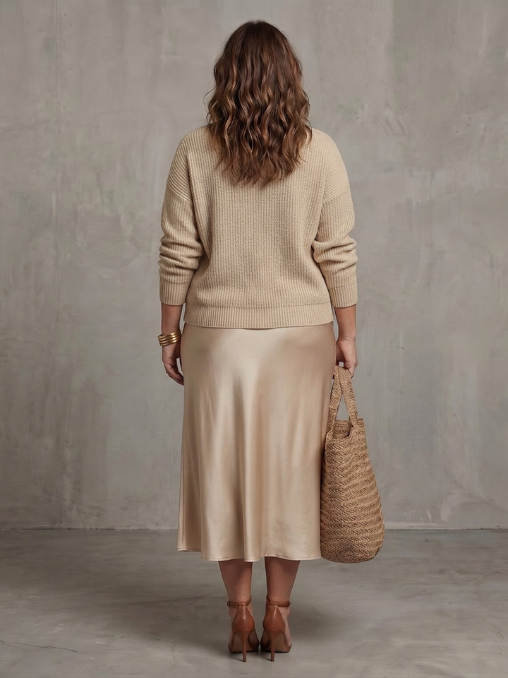 Ines | Bias Fall Satin Skirt Knit Layer Set