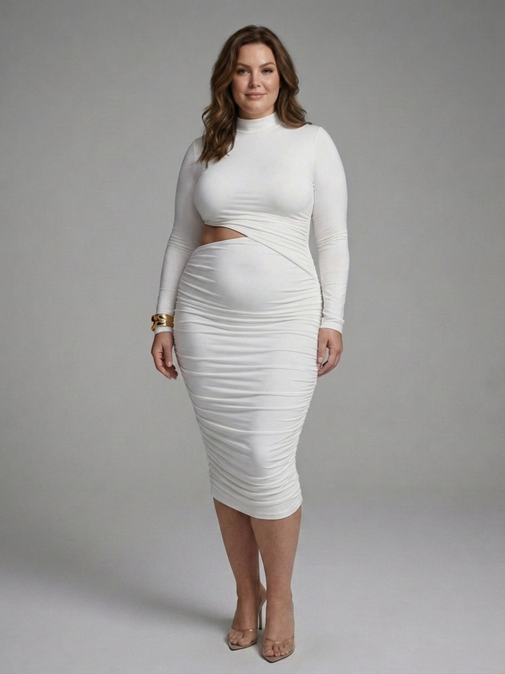 Ingrid | Midi Dress with Side Cut and Long Sleeves