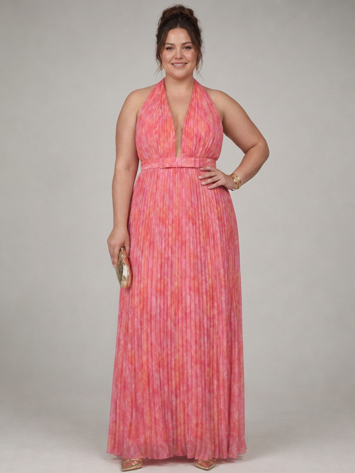 Cordelia | Halter Neck Pleated Skirt Maxi Dress