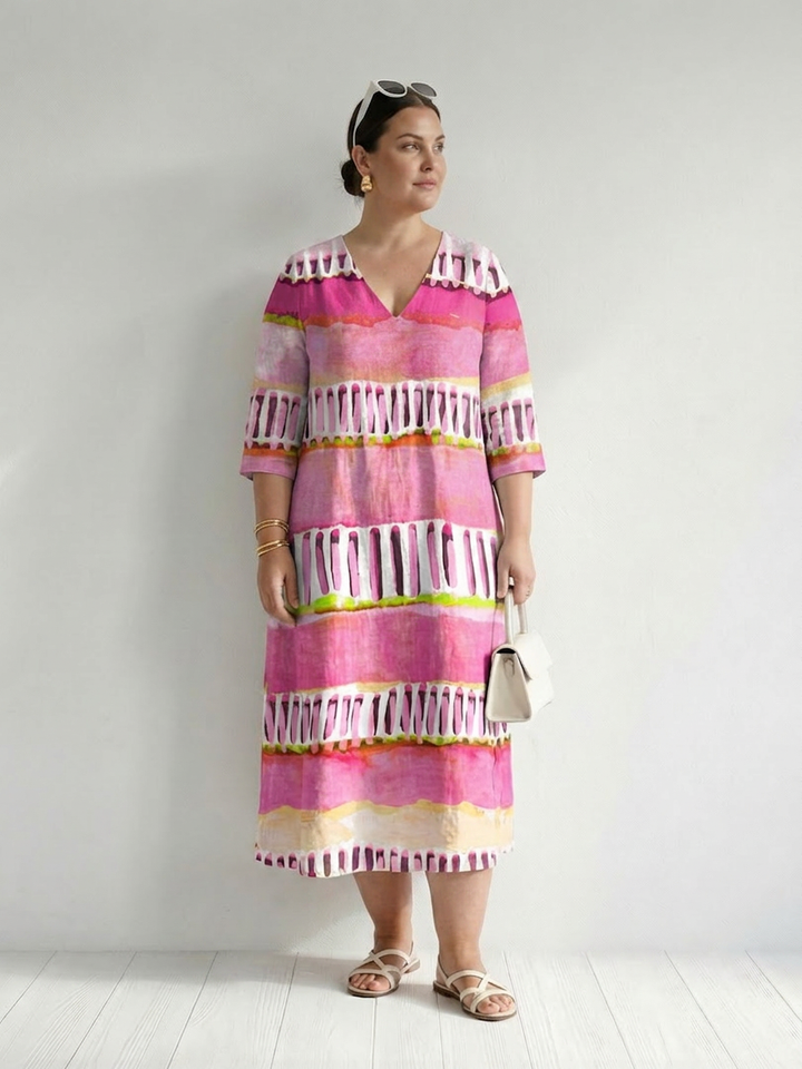 Kaia | Easy Flow Patterned Stripe Midi Dress