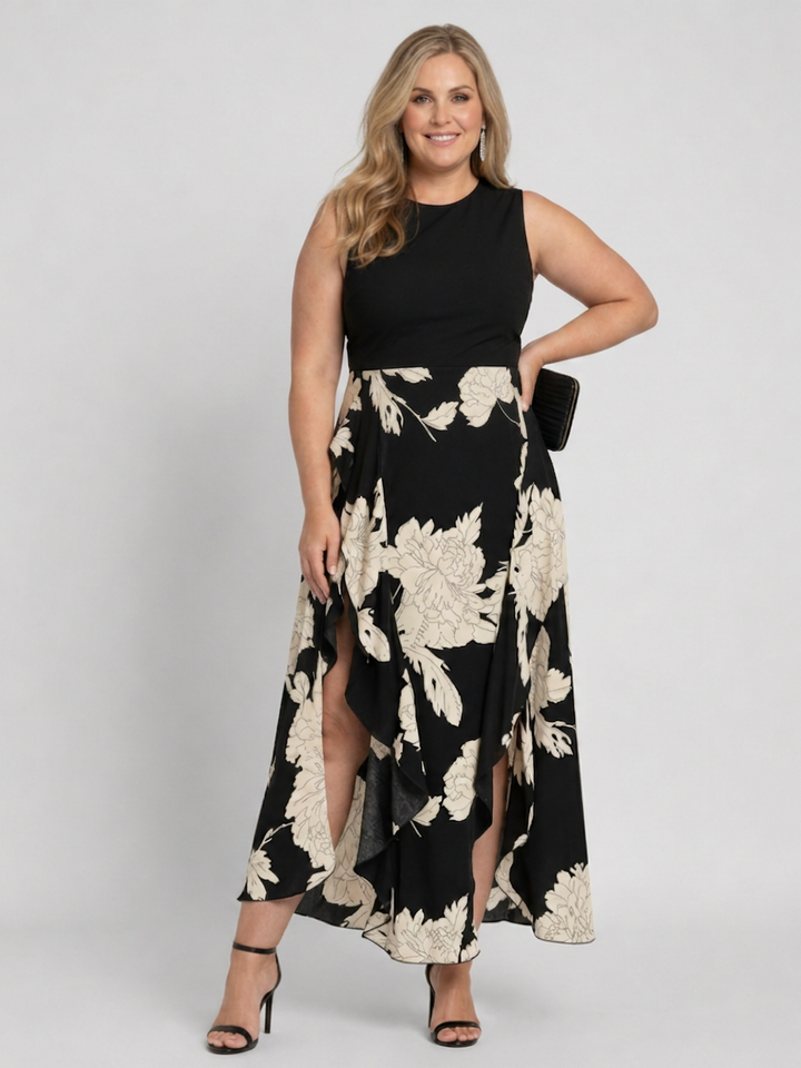 Shiloh | Sleeveless Floral Print High Low Hem Midi Dress