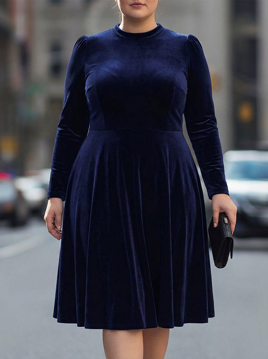 Fern | Navy Blue Long-Sleeve Midi Dress