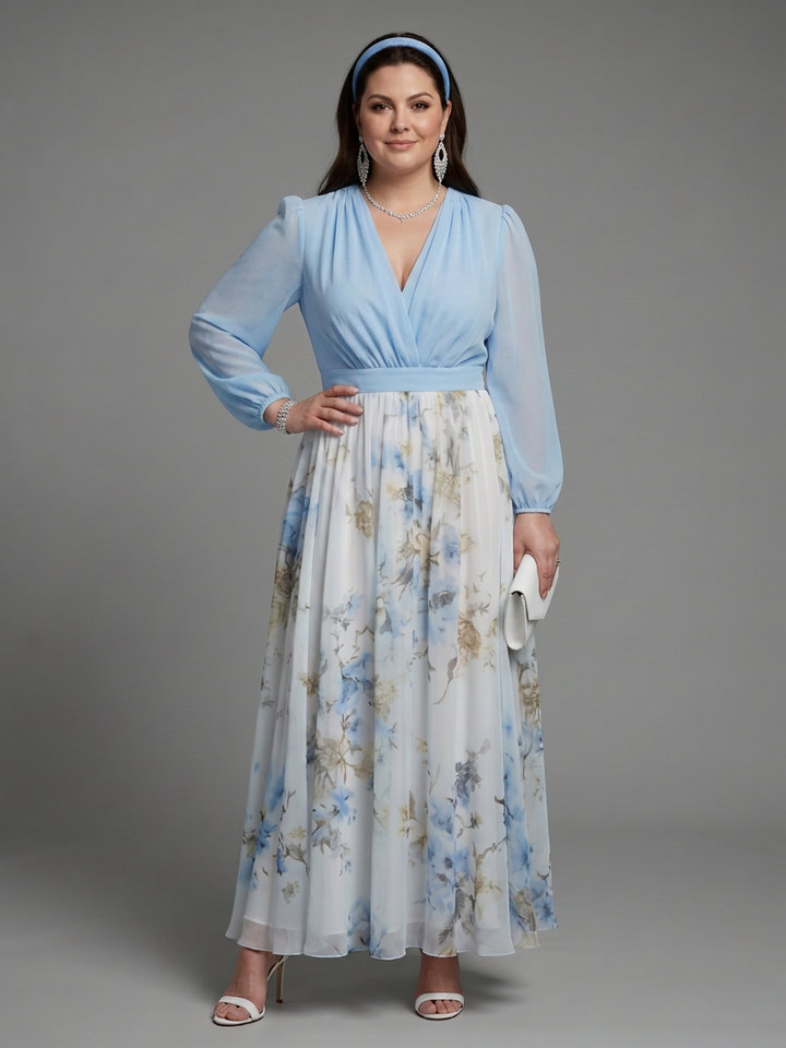 Nia | V Neck Sheer Bodice Floral Maxi Dress