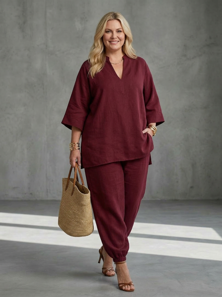 Heledd | V Neck Tunic Gathered Trouser Set