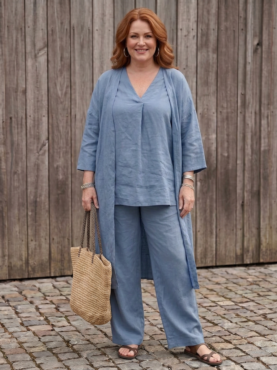 Juna | Loose Tunic Top Wide Leg Trouser Set