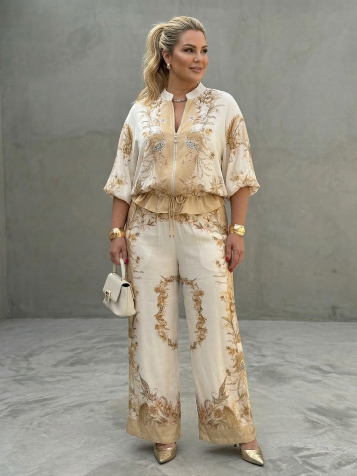 Mika | Zip Front Blouson Top Printed Two Piece Set
