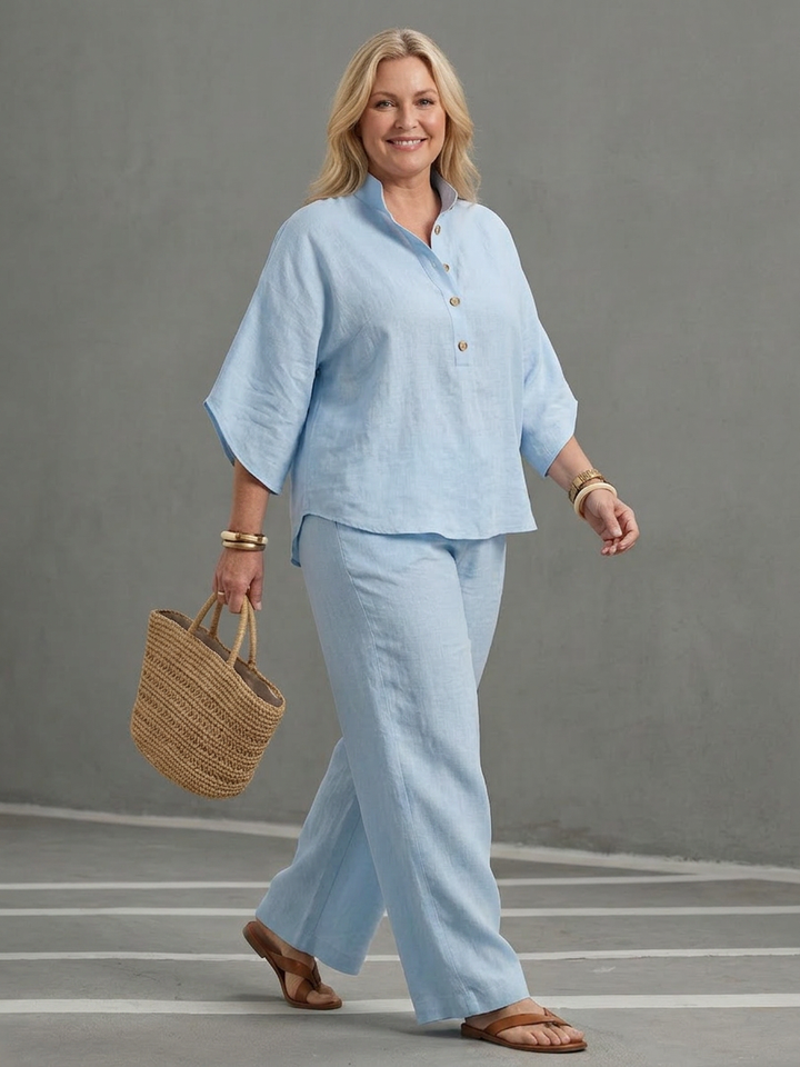 Eleni | Button Front Relaxed Tunic Trouser Set