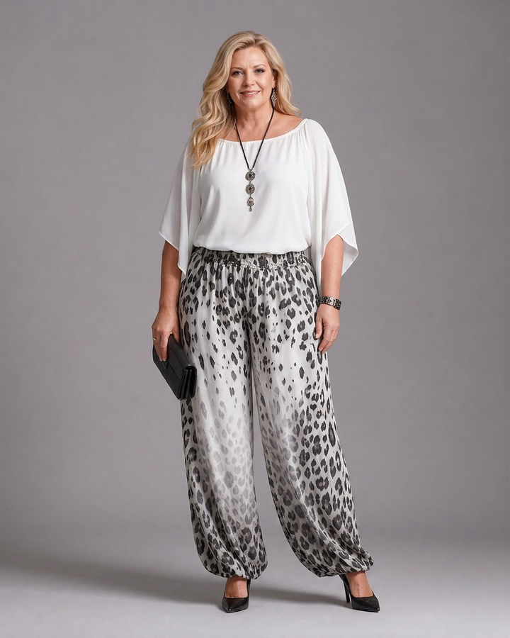 Vienne | Flowing Chiffon Top And Printed Wide Leg Trousers Set
