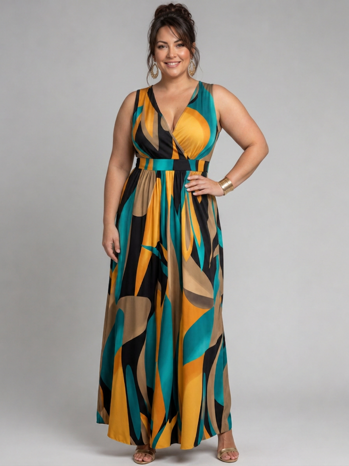 Saskia | Sleeveless Abstract Print Maxi Dress