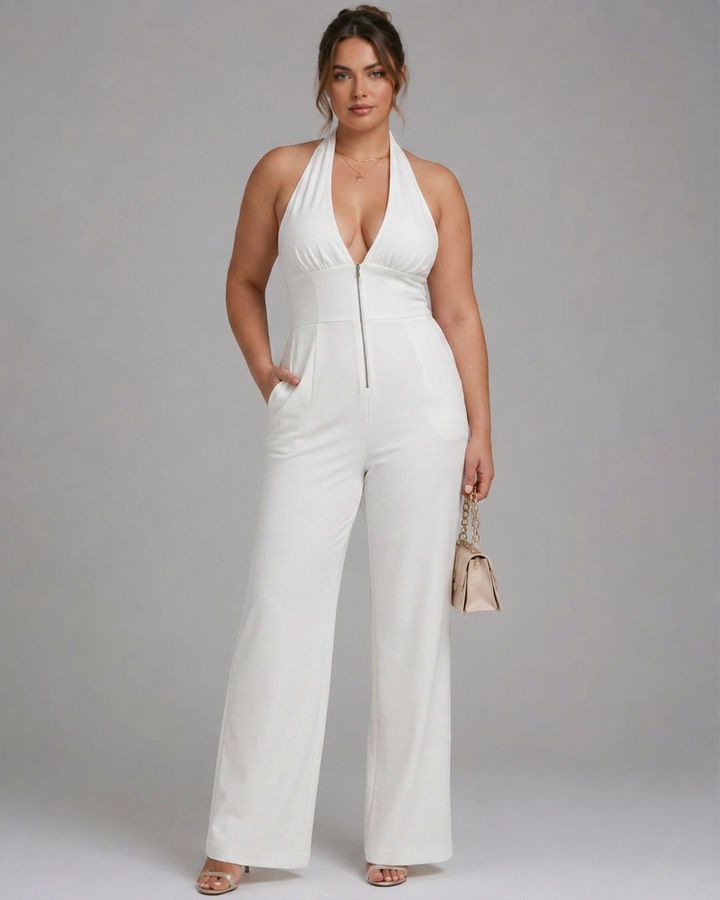 Amina | Halter Neck Wide Leg Sleeveless Jumpsuit