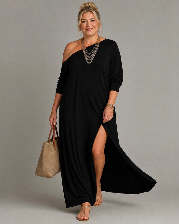 Magnolia | One Shoulder Side Slit Flowing Midi Dress