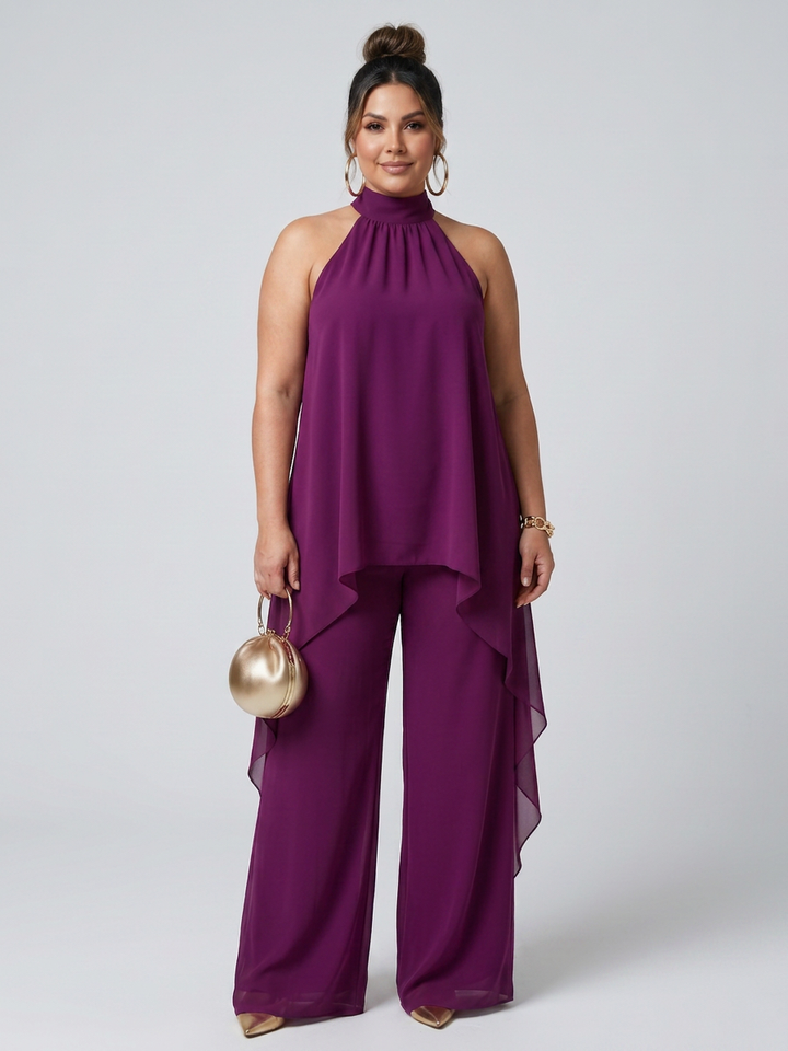 Fleur | Asymmetric Tunic Top Wide Leg Trousers Set