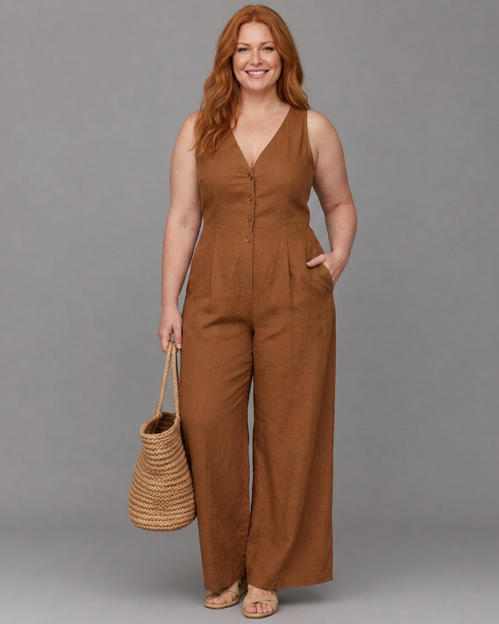 Vita | Button Front Sleeveless Wide Leg Relaxed Jumpsuit