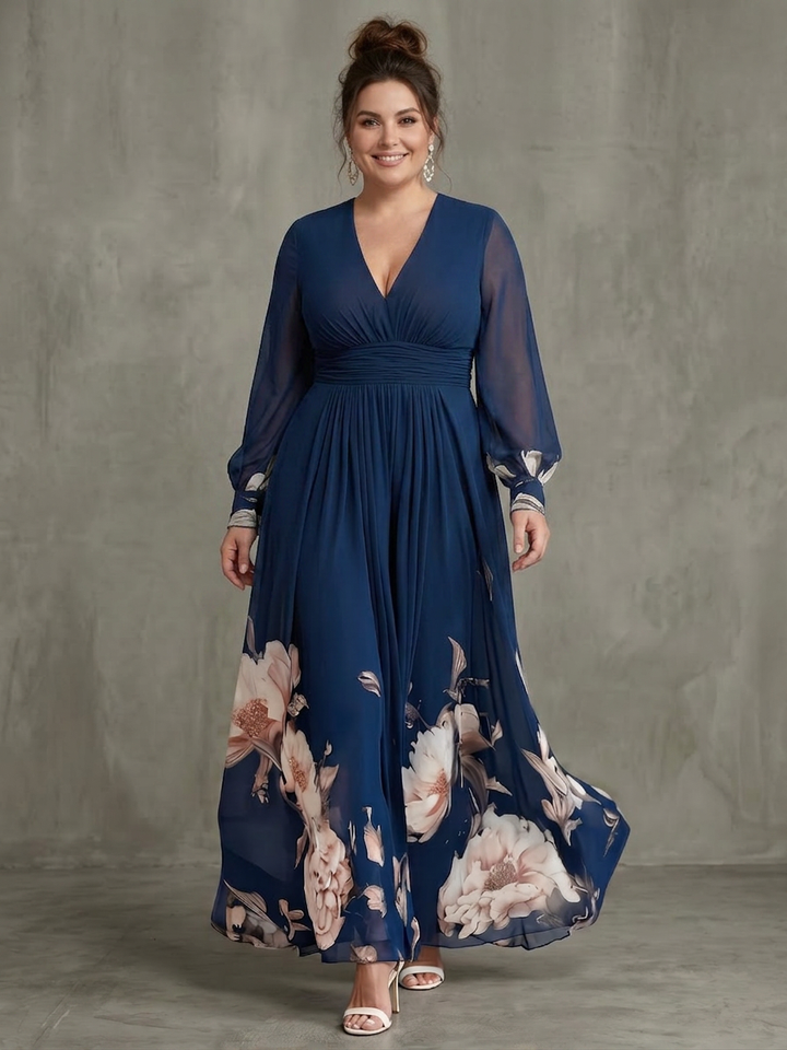 Etta | Pleated Sheer Sleeves Maxi Dress