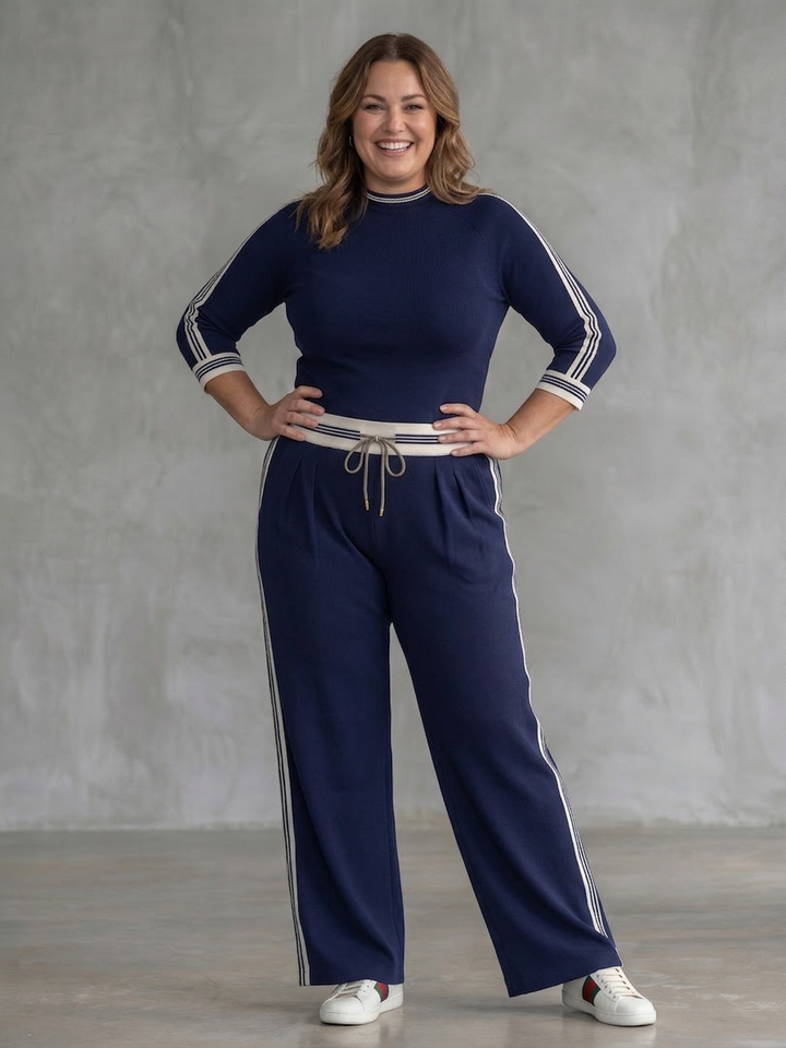 Alma | Fitted Long Sleeve Top Wide Leg Trousers Set