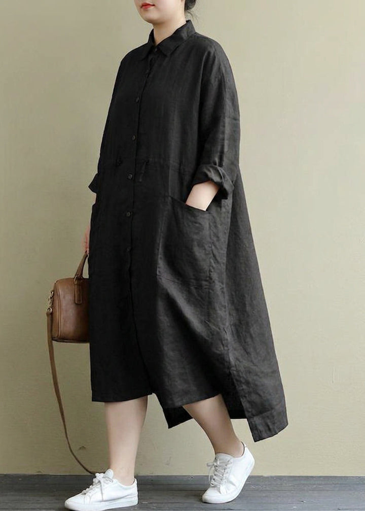 Isolde - Red Linen Shirt Dress Casual Oversize Spring Maxi Dresses
