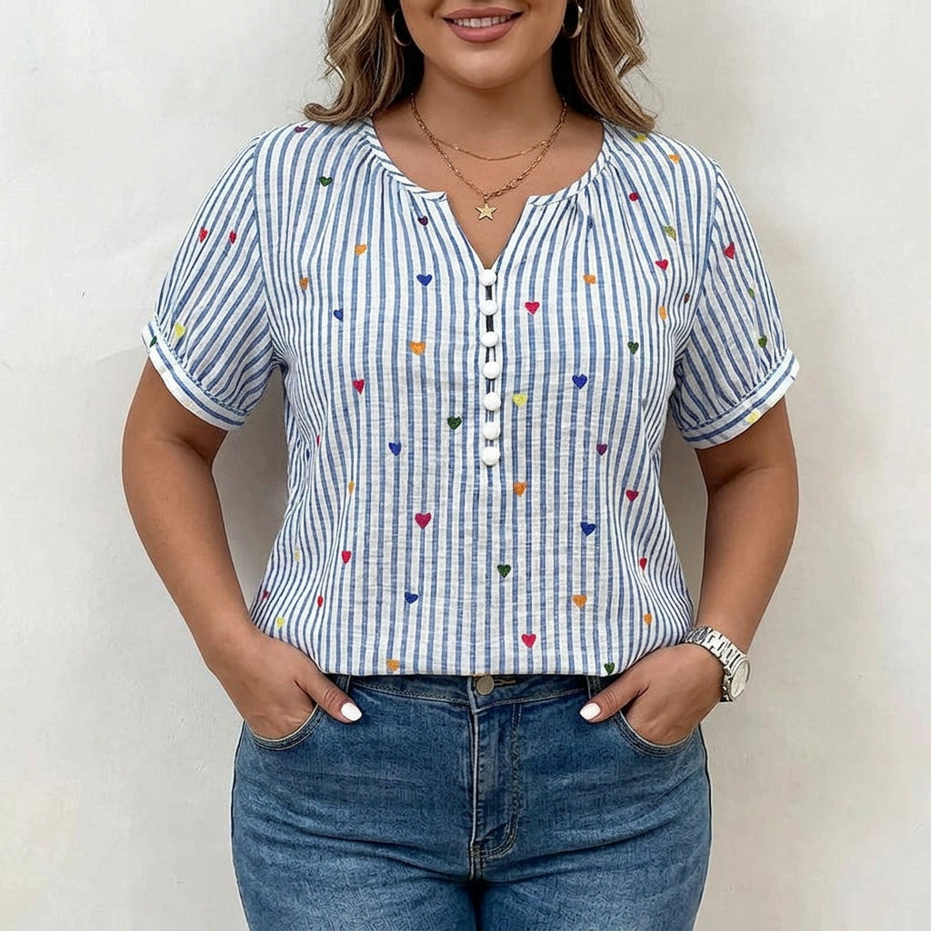 Pemberley | Striped Blouse with Heart Print