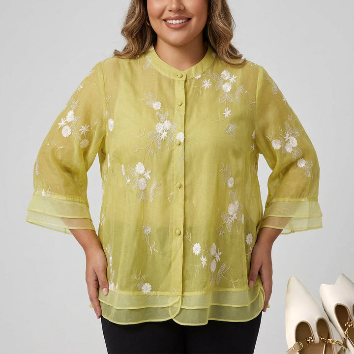 Delia | Elegant Top with Embroidered Flowers