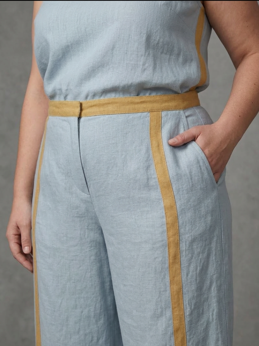 Yasmin | Sleeveless Top Wide Leg Contrast Trousers Set