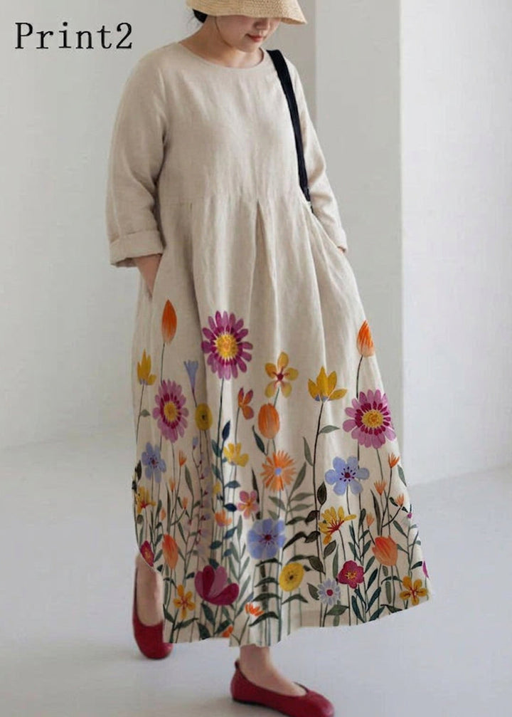 Celestine - Apricot Cotton Dresses Pockets Patchwork Spring
