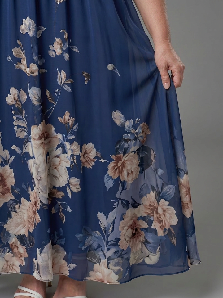 Wanda | Sleeveless V Neck Soft Floral Hem Midi Dress