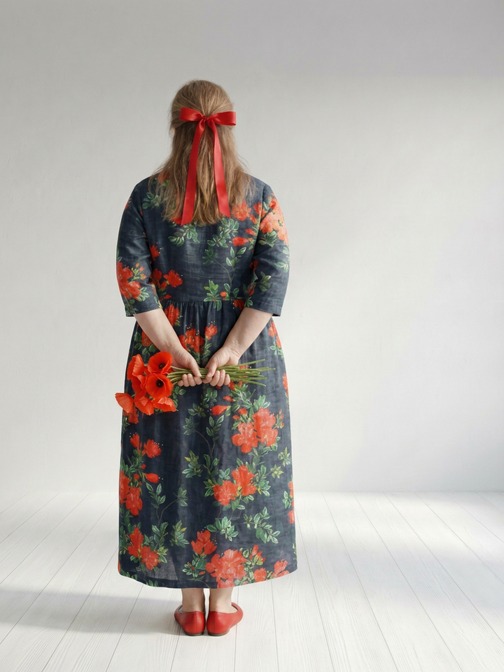 Hana | Calm Drape Floral Midi Dress