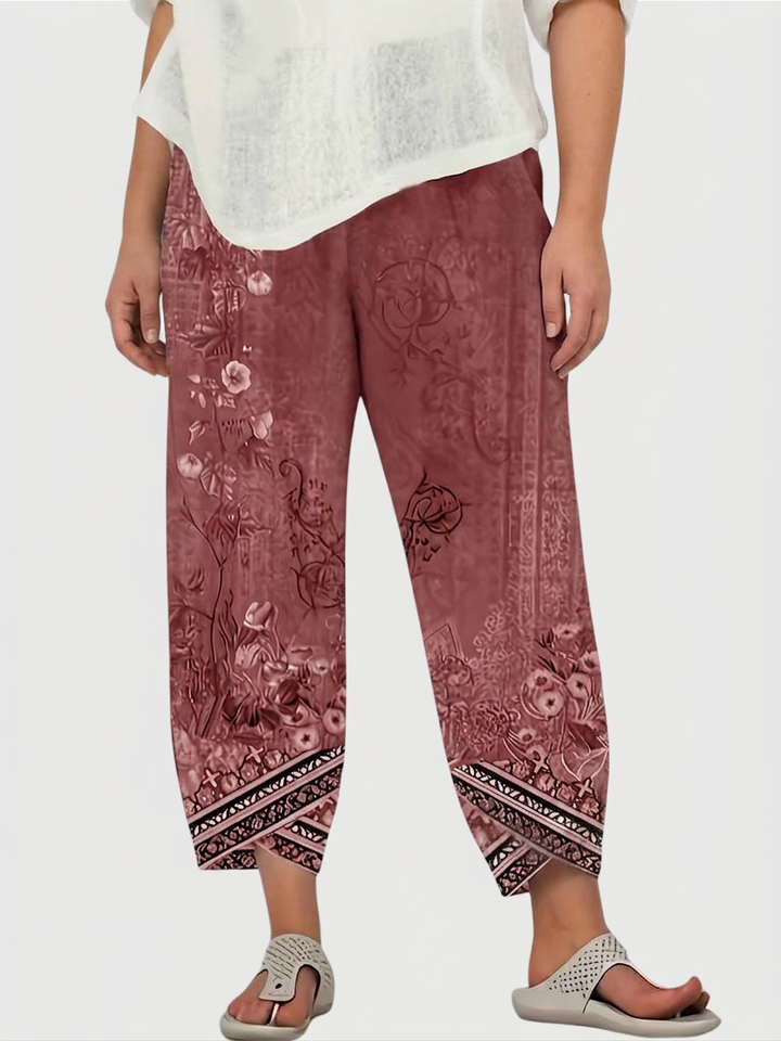 Olwen | Vintage Floral Capri Trouser With Elastic Waist