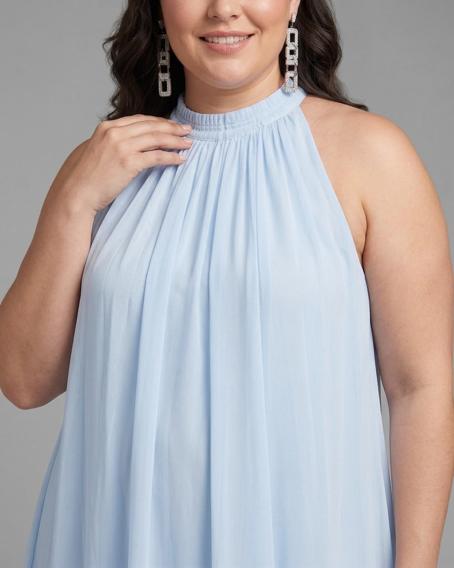 Dovie | Halter Neck Flowing Top And Pleated Wide Leg Trousers Set